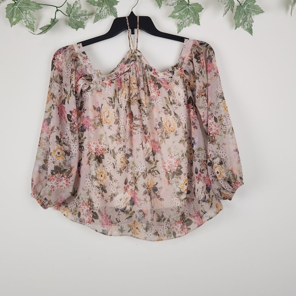 Bailey 44 Size XS Floral Multicolor Long Sleeve Cold Shoulder Top Blouse